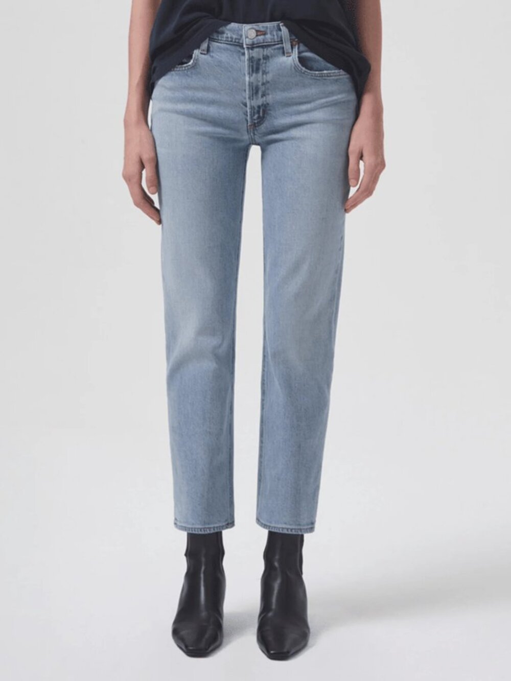 Agolde Kye Mid Rise Straight Crop Jeans Light Blue Wash Women's Size 27